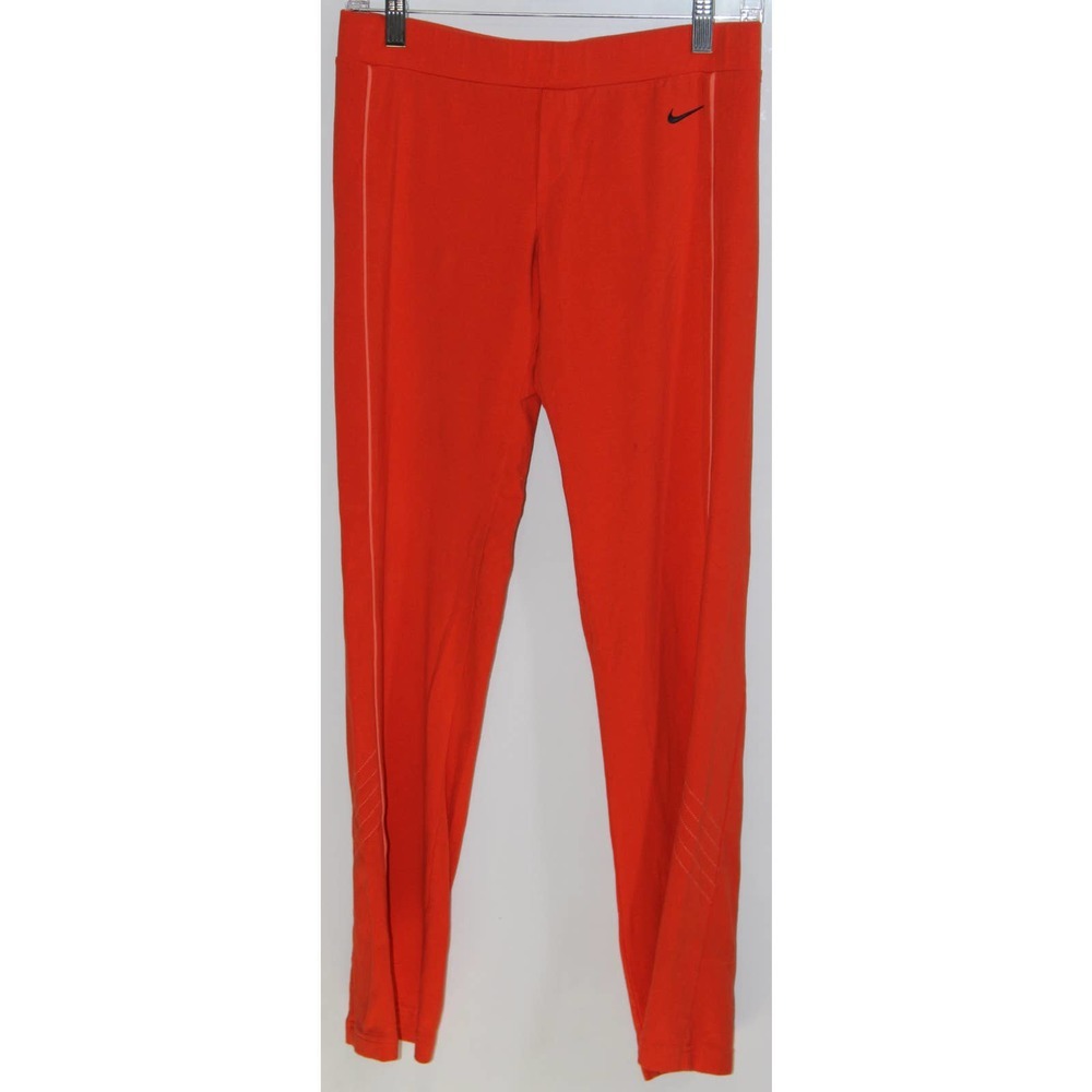 Women's NIKE Dri-Fit Orange Cotton Spandex Full Length Leggings Pants Size Small